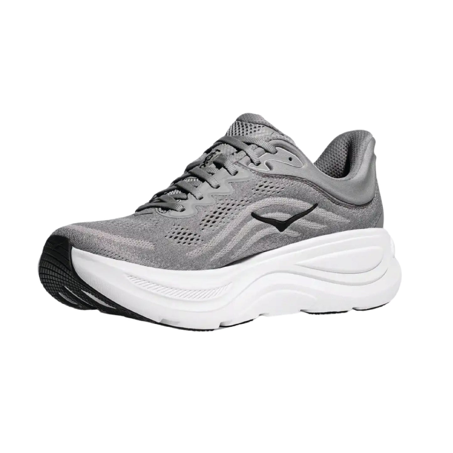 Hoka Bondi 9 running shoe in a grey colourway.