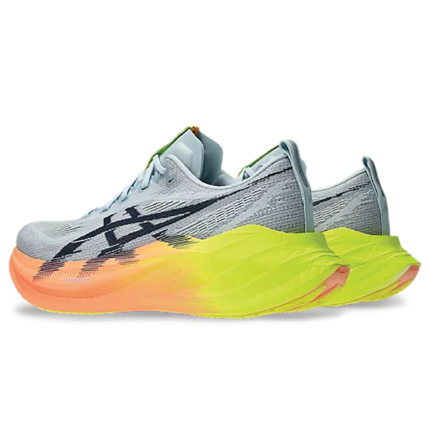 Asics Superblast 2 running shoe in the cool grey and safety yellow colorway.