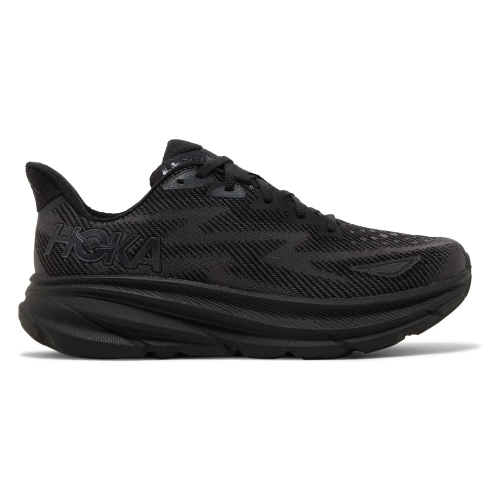 HOKA Clifton 9 Textile – Men’s All-Black Lightweight Trainer