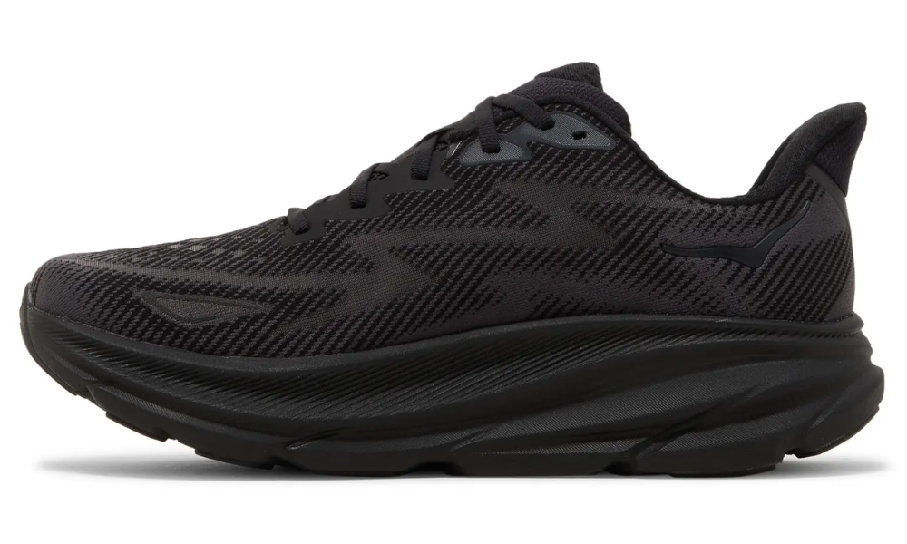 HOKA Clifton 9 Textile – Men’s All-Black Lightweight Trainer