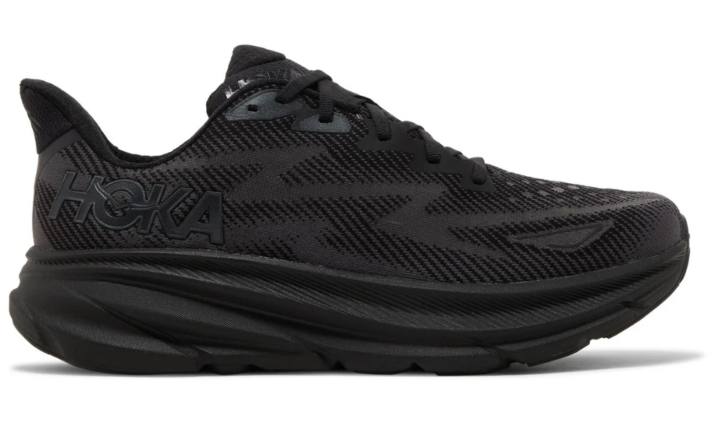 HOKA Clifton 9 Textile – Men’s All-Black Lightweight Trainer