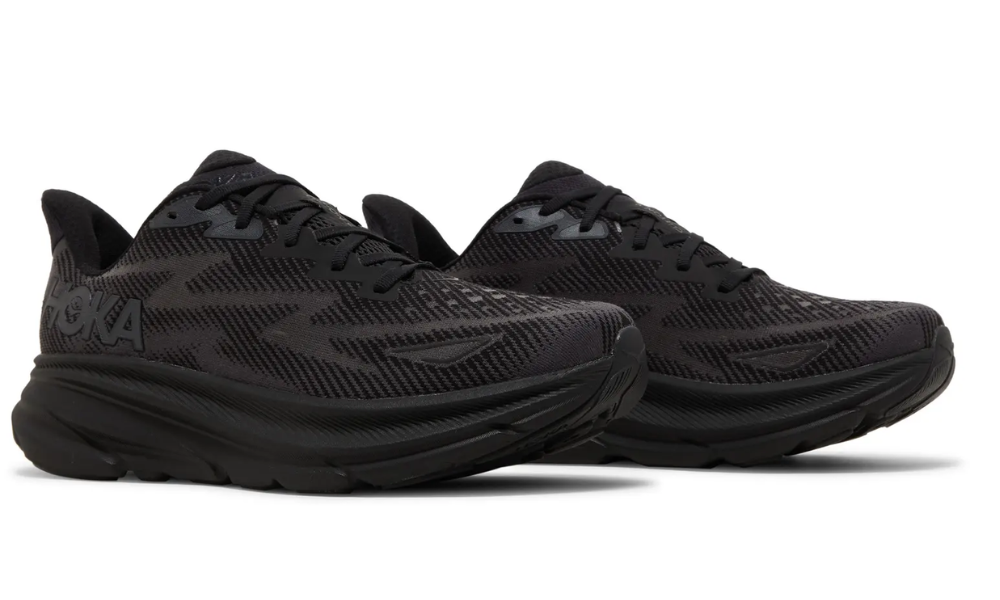 HOKA Clifton 9 Textile – Men’s All-Black Lightweight Trainer