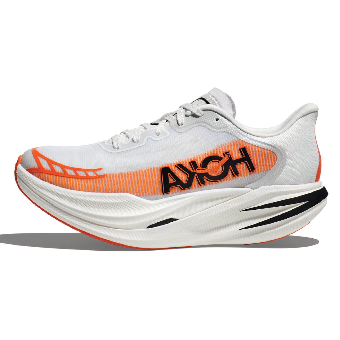 HOKA Cielo X1 2.0 running shoe in the white and orange colorway.