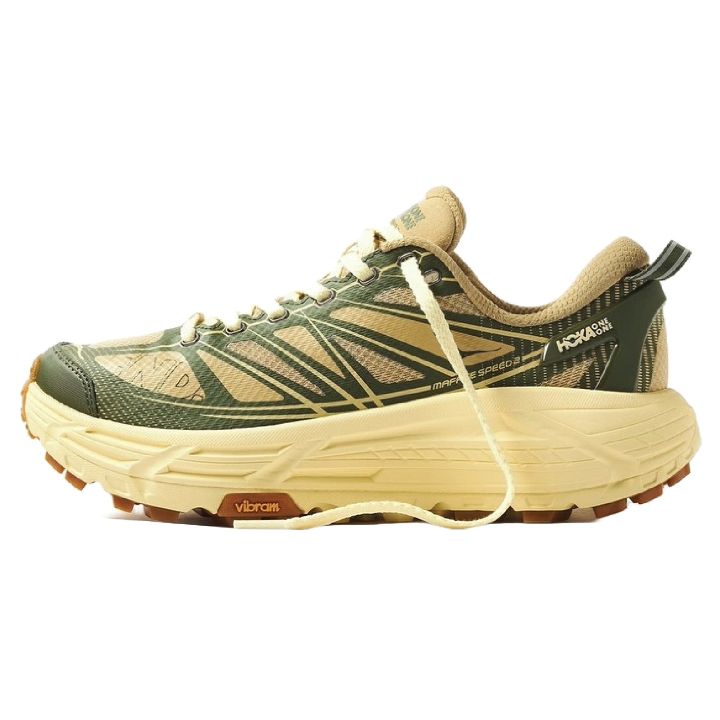 Hoka x END. Mafate Speed 2 "Overland" sneaker with a brown and green colorway