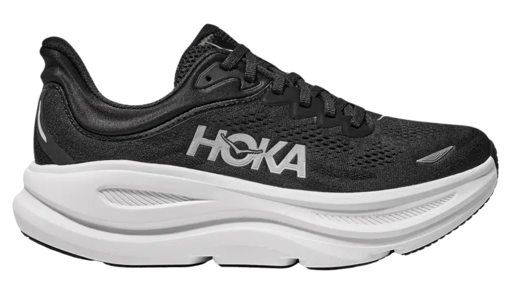 HOKA Bondi 9 Women’s/Unisex — Black/White (1162011-BWHT) Max Cushion Trainer