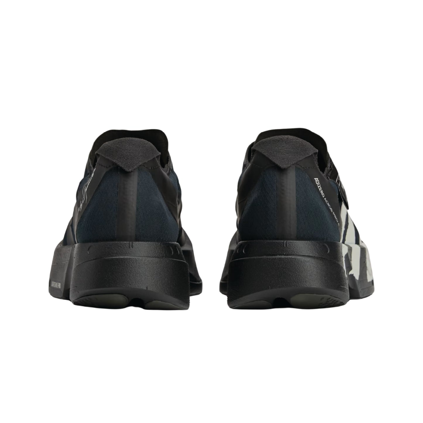 Adidas Y-3 Adizero Adios Pro 4 running shoe in a black and off-white colorway.