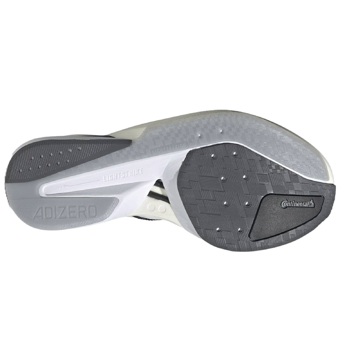 Adidas Adizero Boston 13 running shoe in a Core Black/Cloud White/Grey Five colorway.