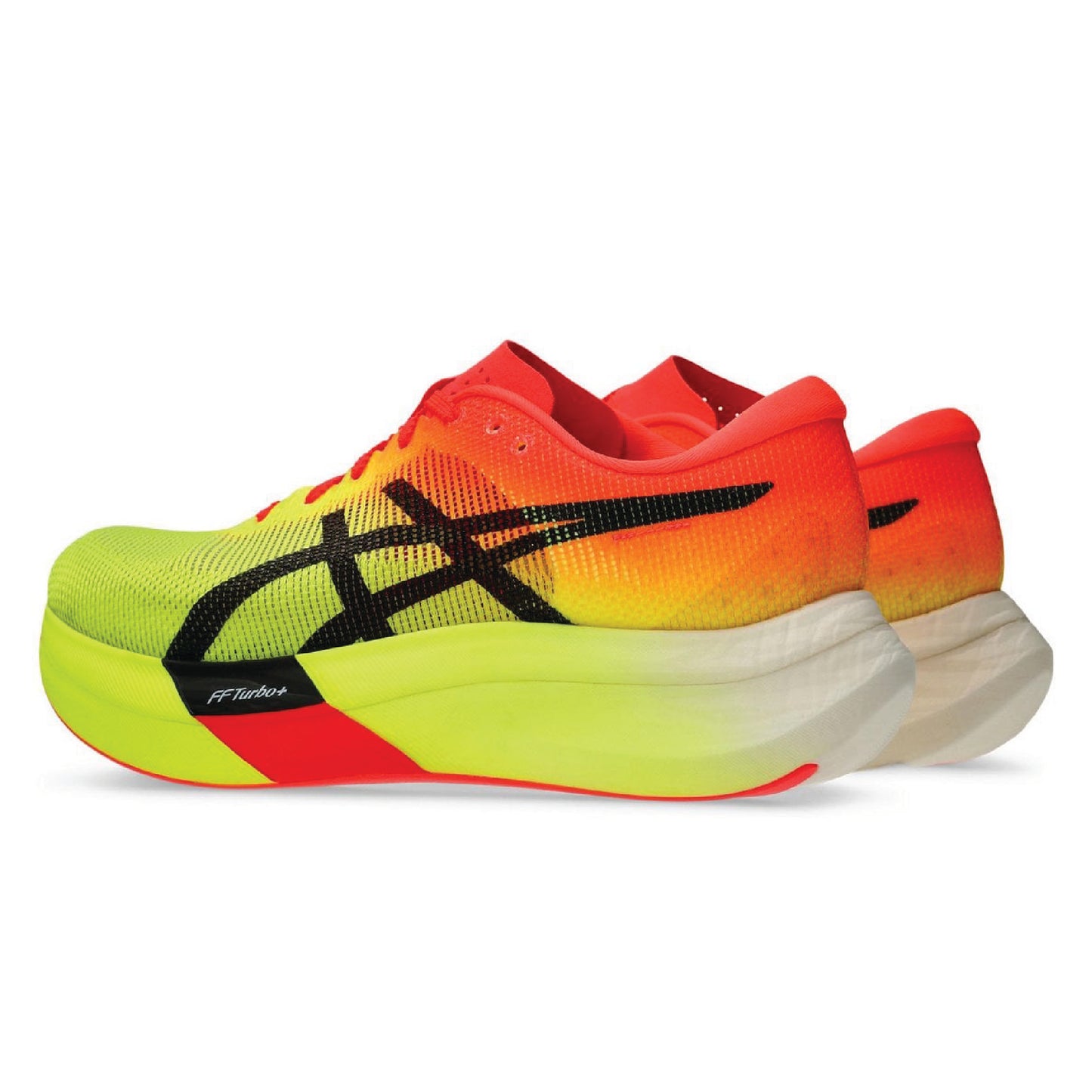 ASICS Metaspeed Sky Paris running shoe in the Sunrise Red/Black colorway.