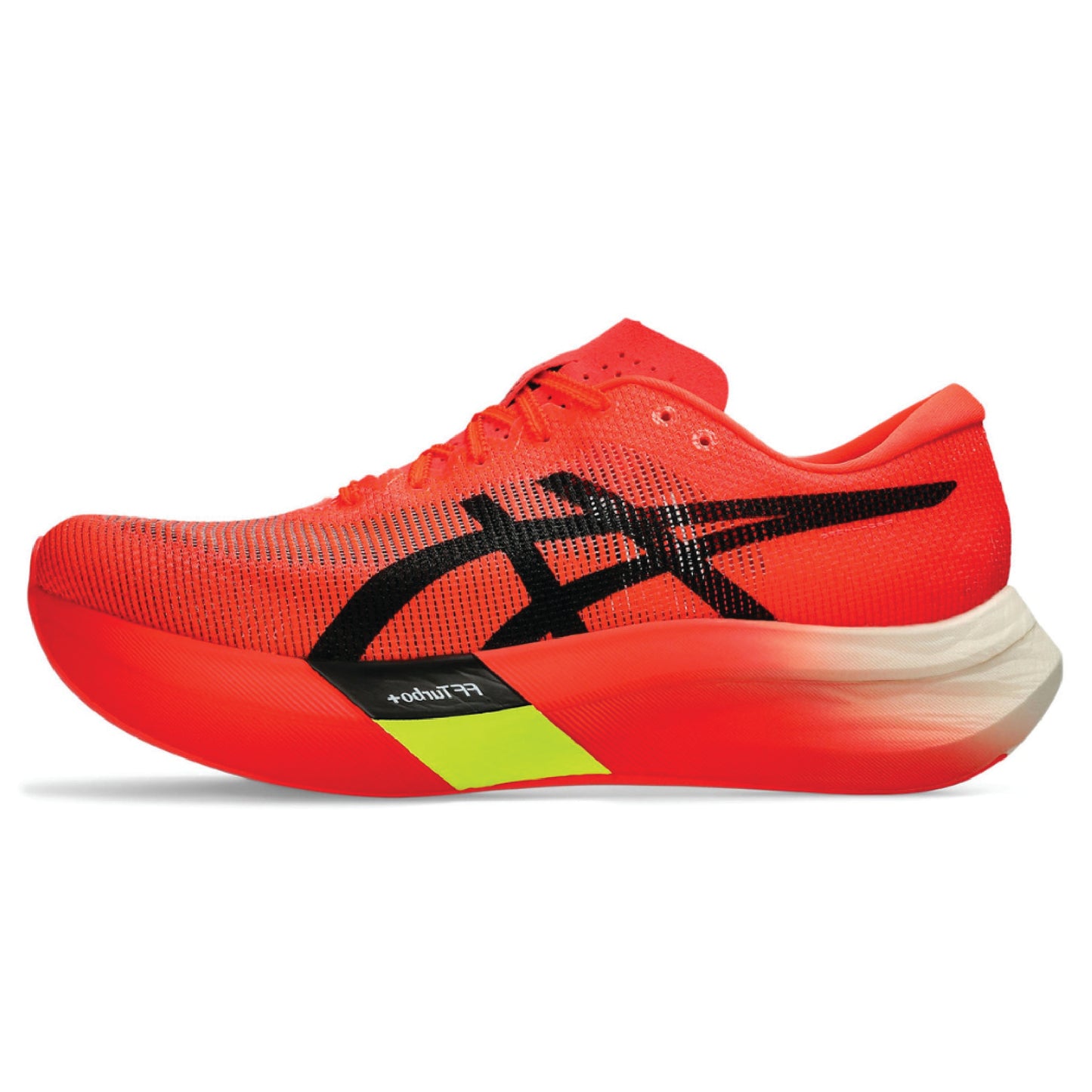 Asics Metaspeed Sky Paris running shoe in the Sunrise Red/Black colorway.