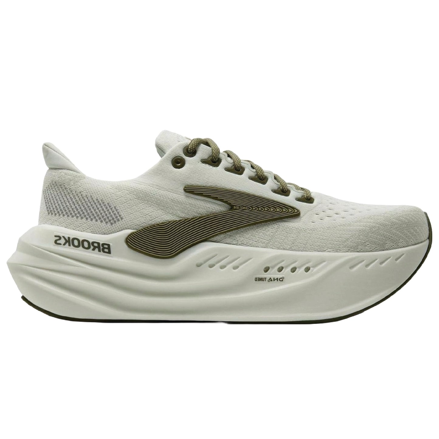 Brooks Glycerin Max running shoes in the Grey/Dusty Olive/Tea colorway.