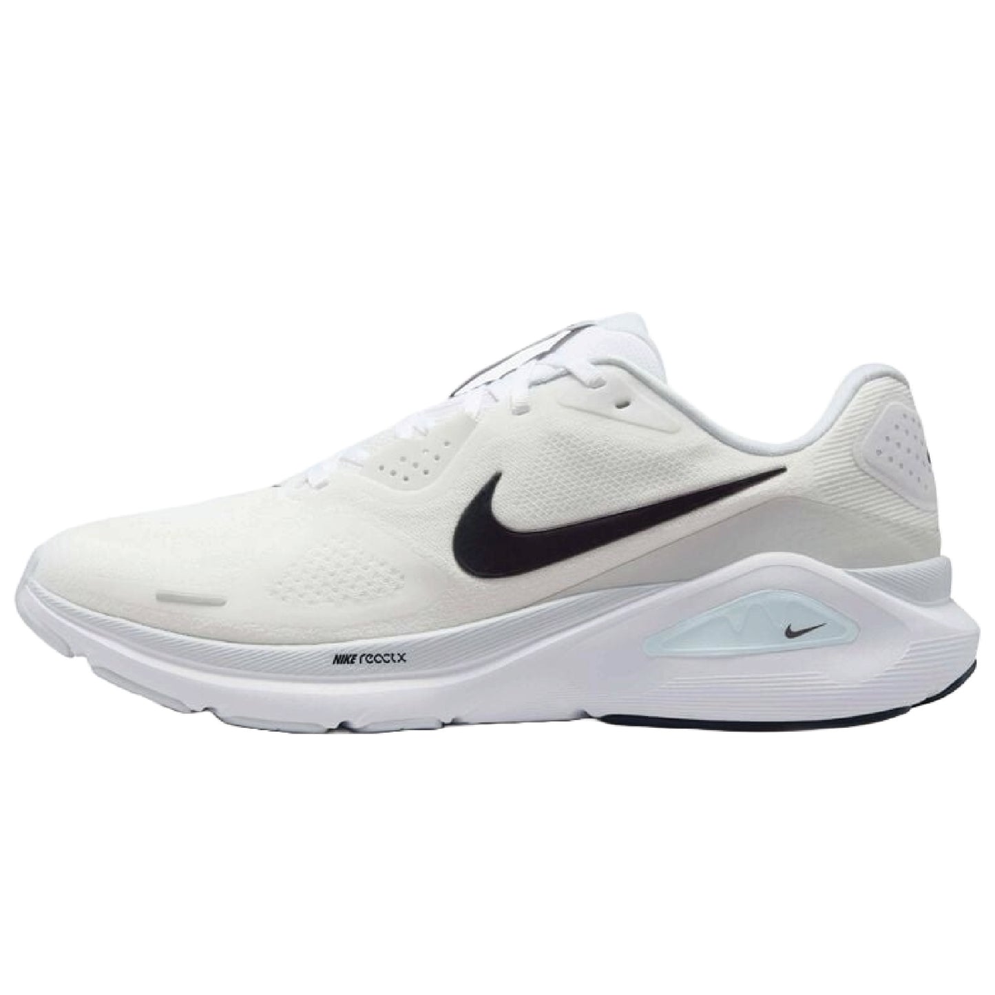 Nike Structure 26 men's road running shoe in the Summit White, Black, and Vast Grey colorway.
