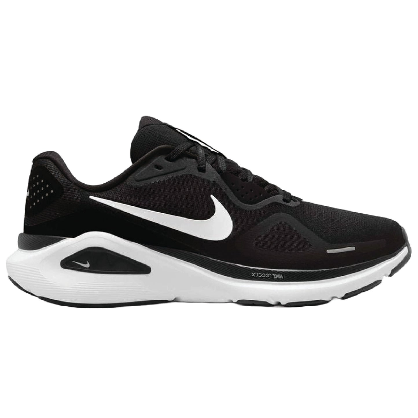 Nike Structure 26 men's road running shoes in the black and white colorway.