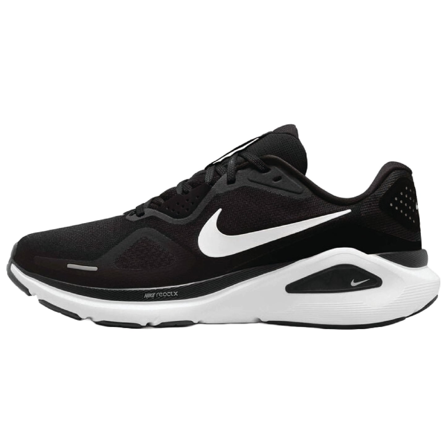 Nike Structure 26 men's road running shoes in the black and white colorway.
