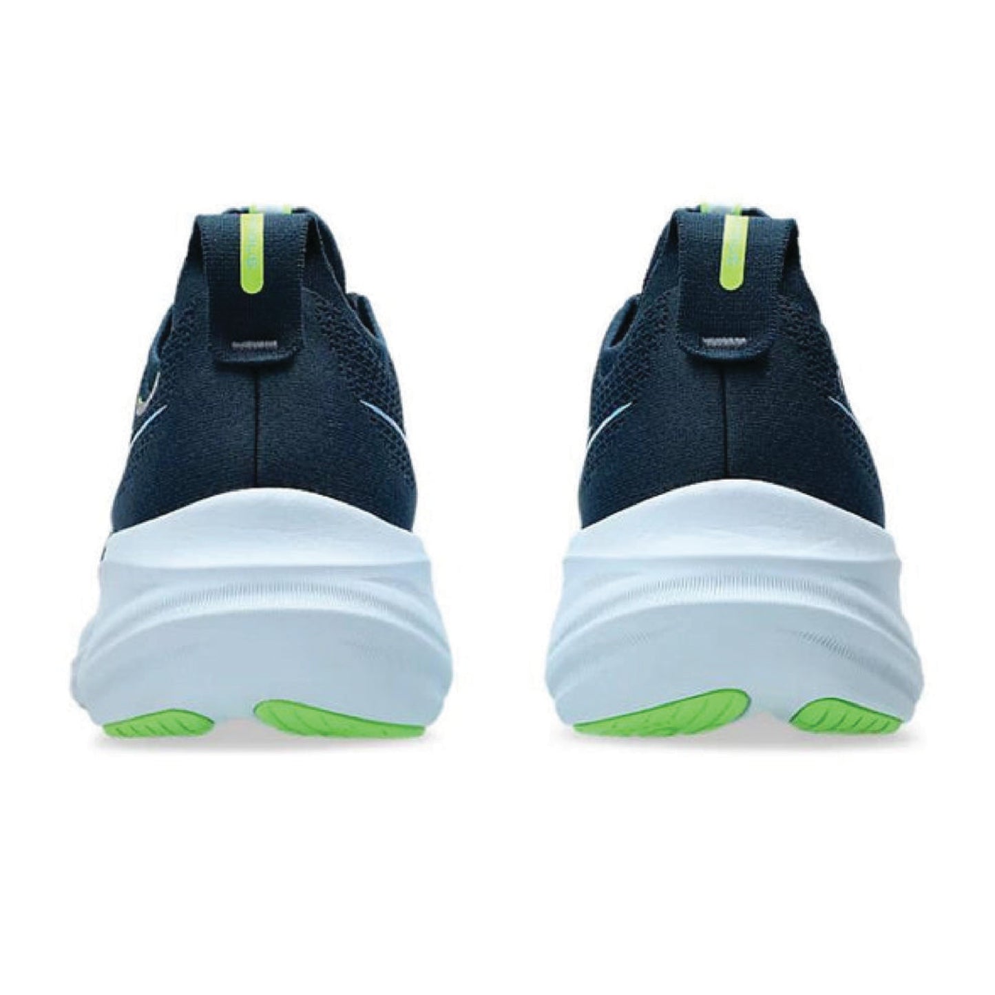 Asics Men's Gel-Nimbus 26 running shoe in the French Blue/Electric Lime colorway.