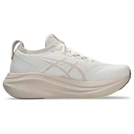 Asics GEL-NIMBUS 27 running shoe cream color.