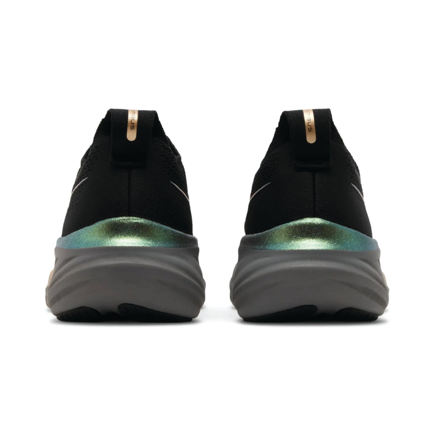 Asics Gel-Nimbus 26 Platinum running shoe in the Black/Champagne colorway.