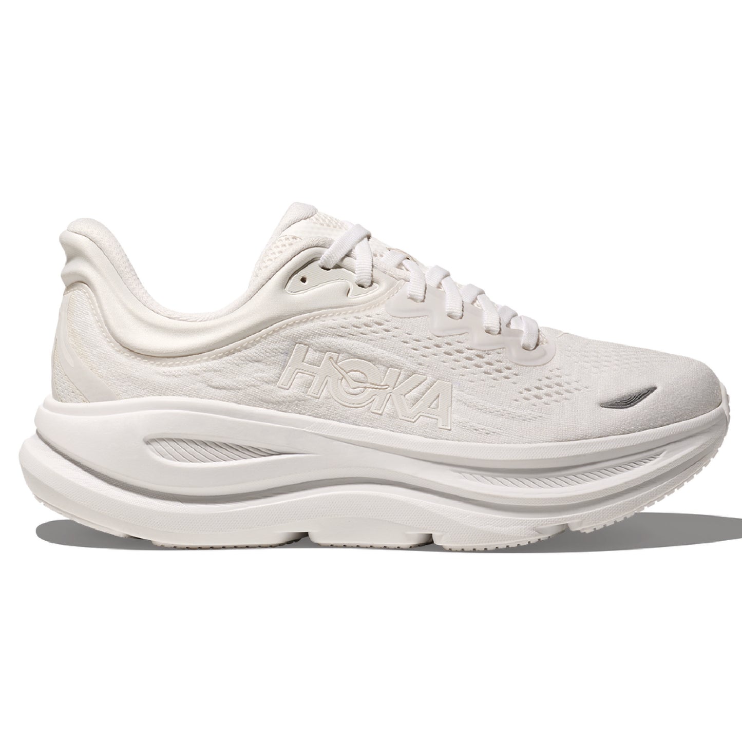 Hoka Bondi 9 running shoe in the white colorway.