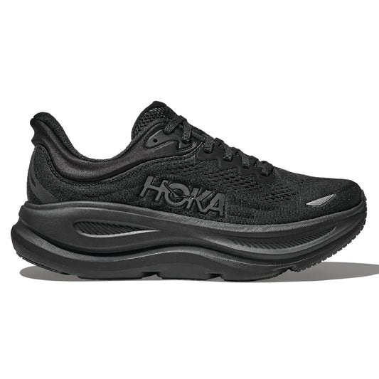 Hoka Bondi 9 running shoes in a black/black colorway.