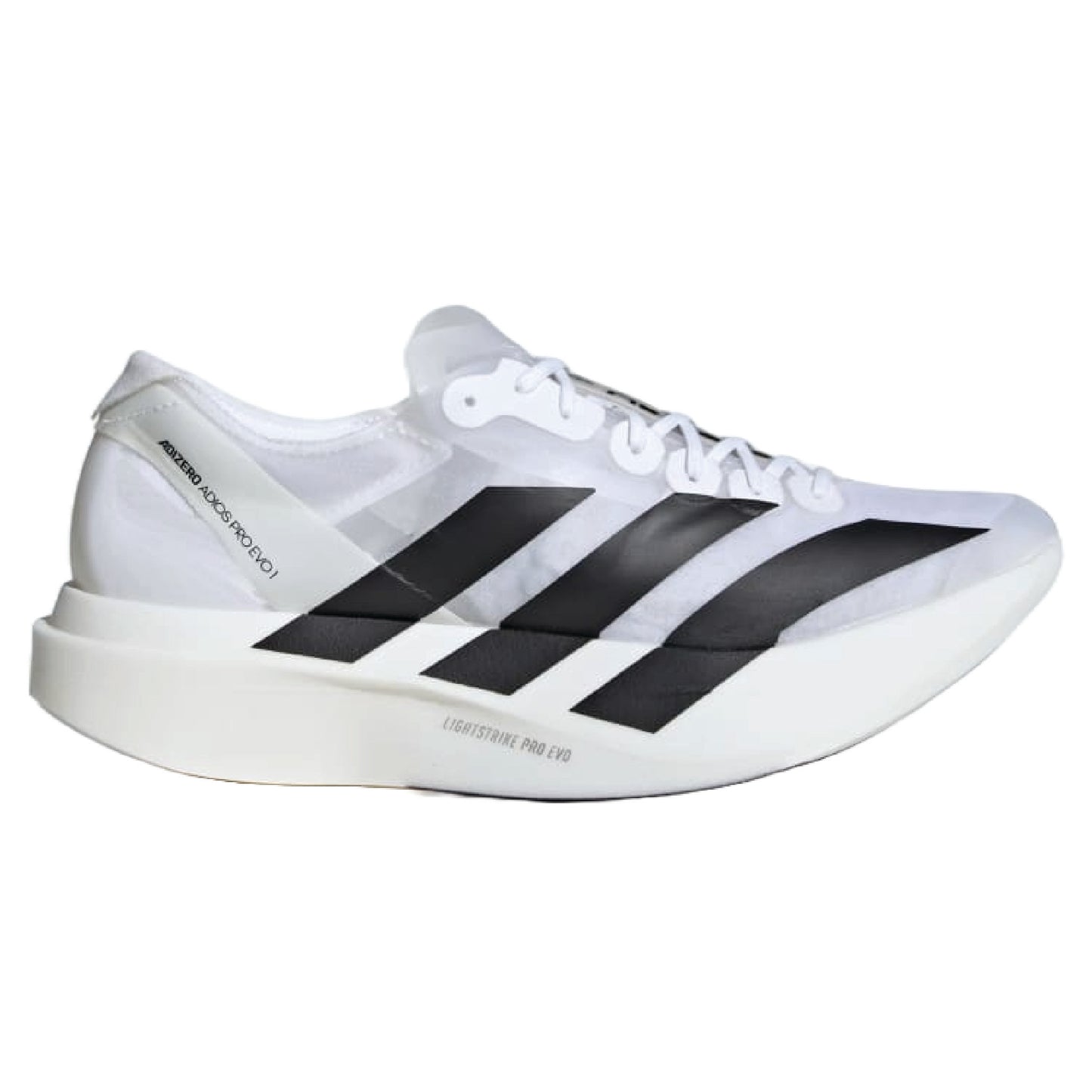 Adidas Adizero Adios Pro Evo 1 running shoe in white.