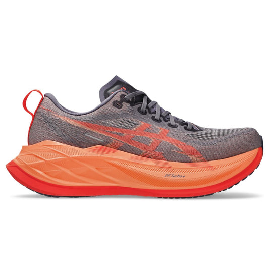 Asics Superblast 2 running shoe in the greyish purple and coral reef colorway.