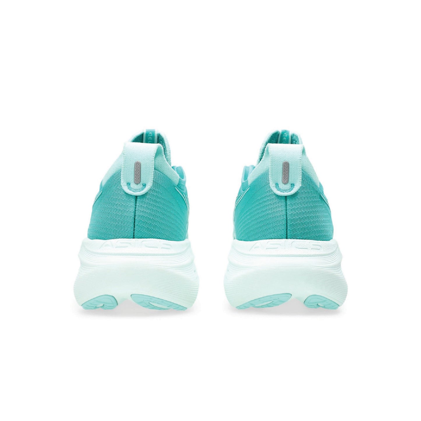 Asics GEL-NIMBUS 27 running shoe in the Wave Teal / Illuminate Mint colorway.