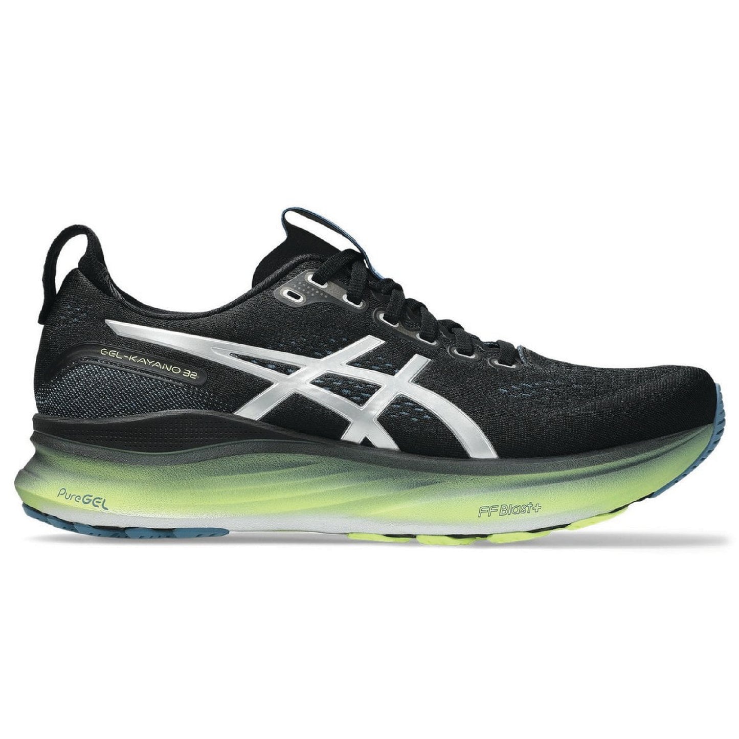 Asics GEL-KAYANO 32 running shoe featuring PureGEL and FF Blast+ technologies.