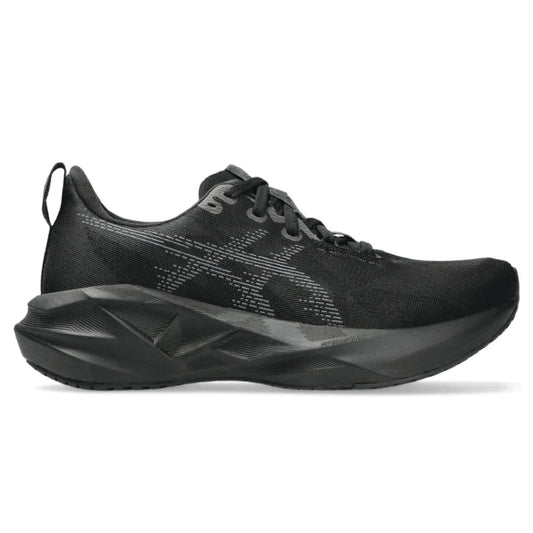 ASICS Novablast 5 running shoe in a black colorway.