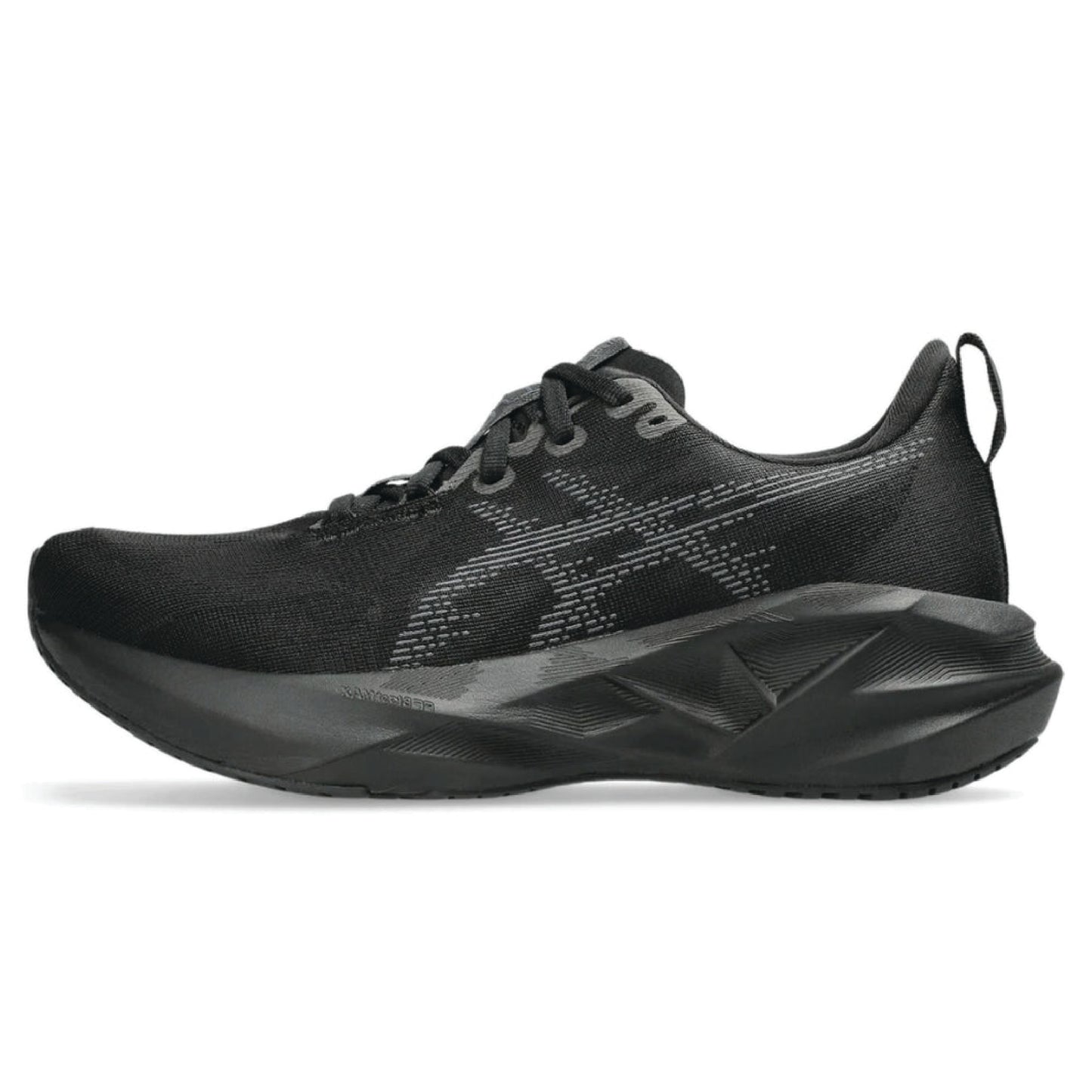 ASICS Novablast 5 running shoe in a black colorway.