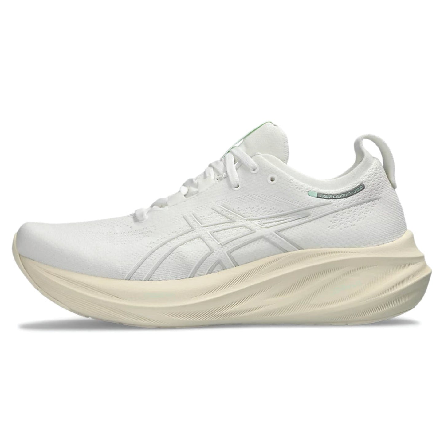 ASICS Gel-Nimbus 26 running shoe in the White/Off White colorway.