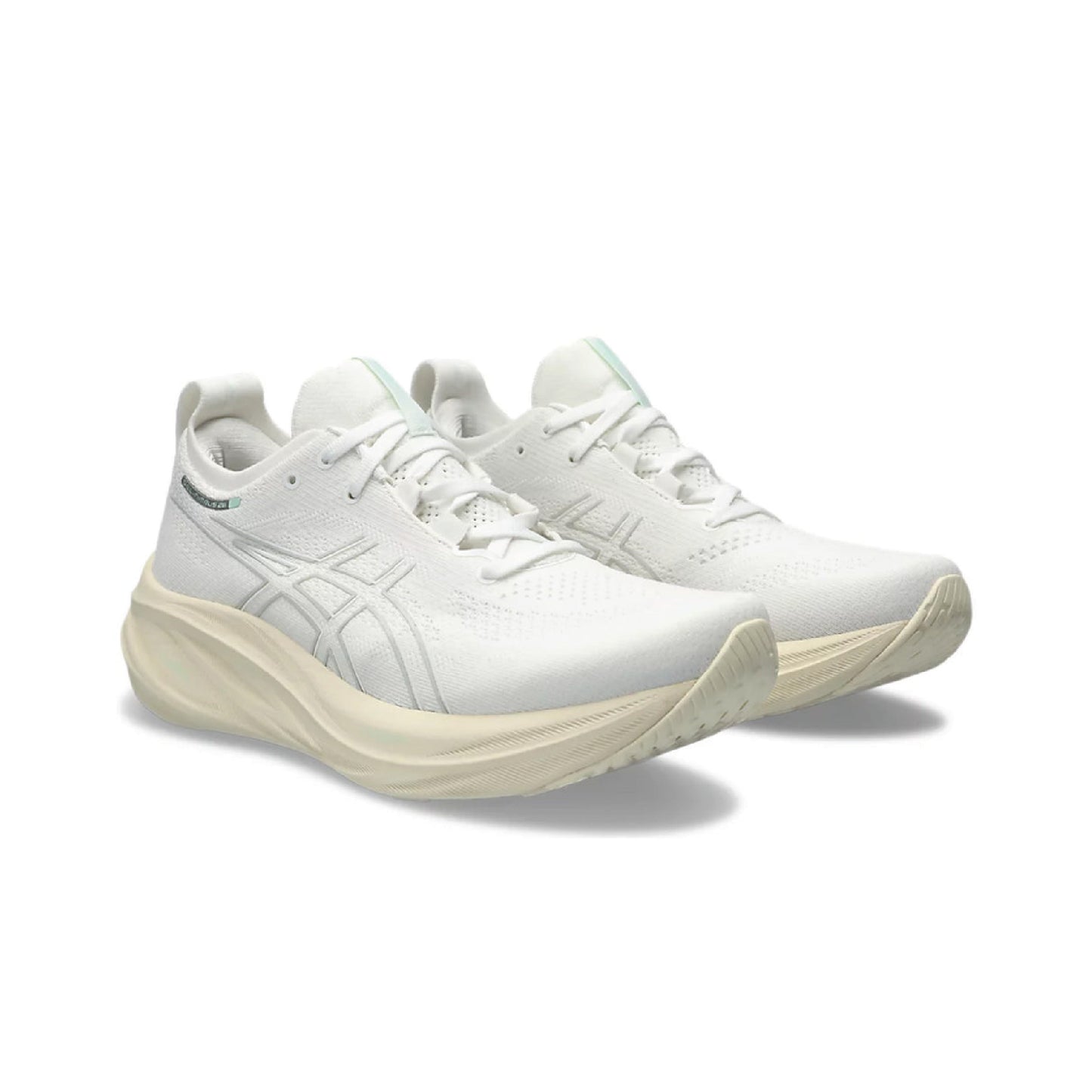 ASICS Gel-Nimbus 26 running shoe in the White/Off White colorway.