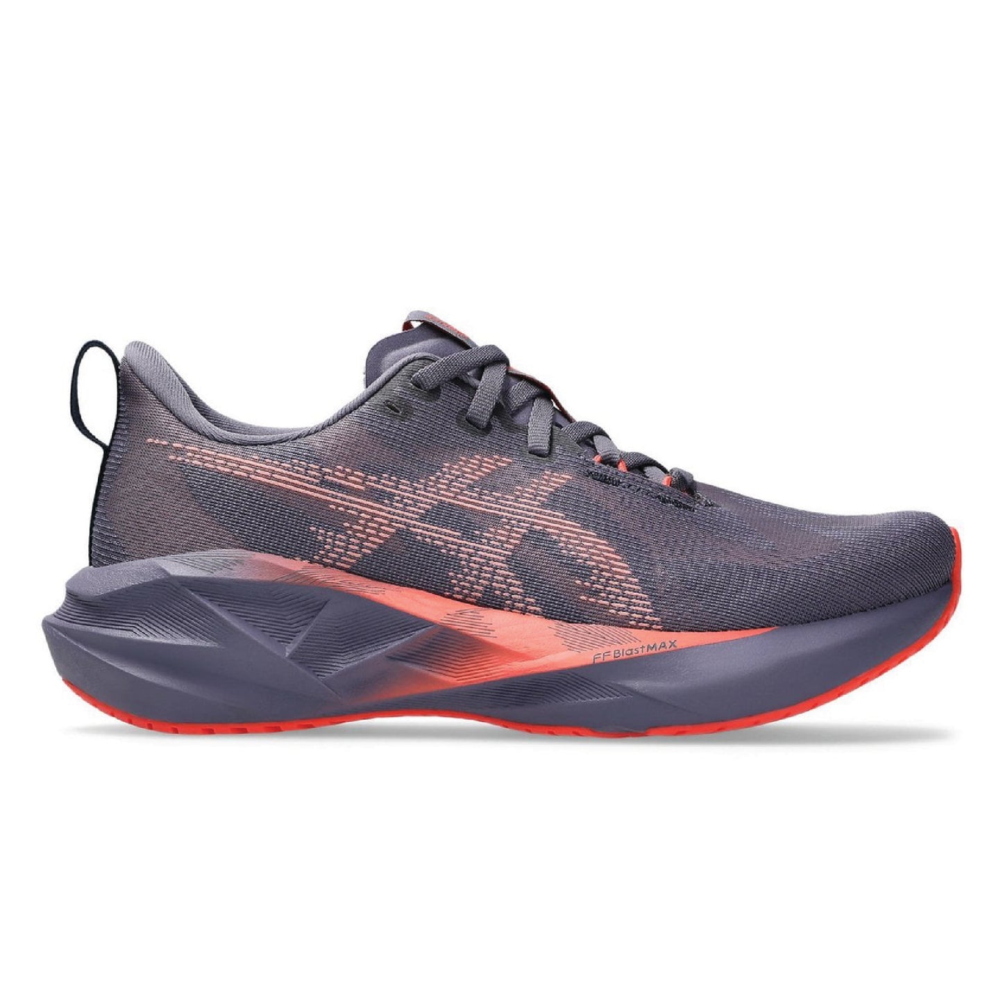 ASICS Novablast 5 running shoe in a carrier grey and black colorway