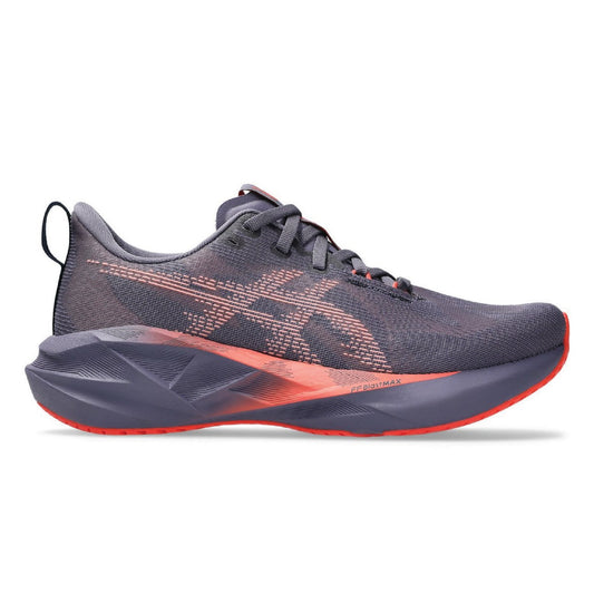 ASICS Novablast 5 running shoe in a carrier grey and black colorway