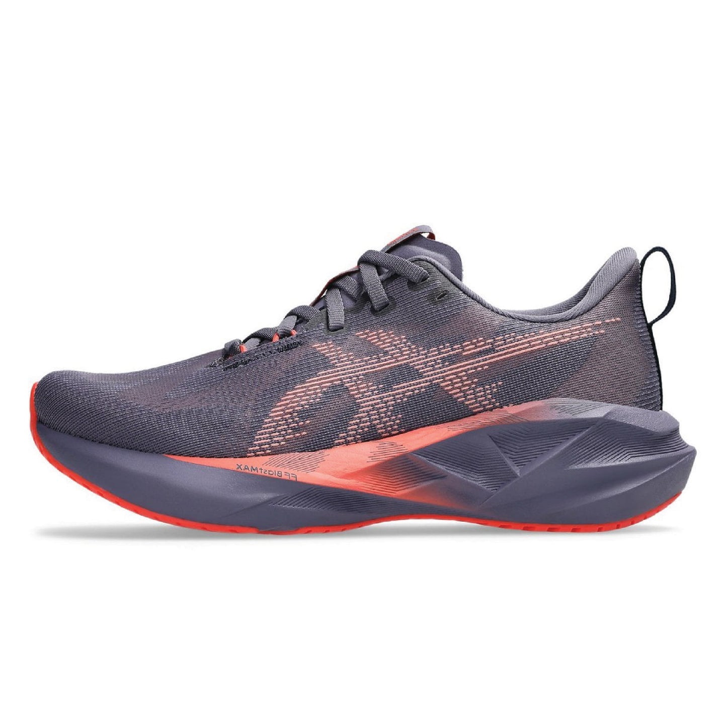 ASICS Novablast 5 running shoe in a carrier grey and black colorway
